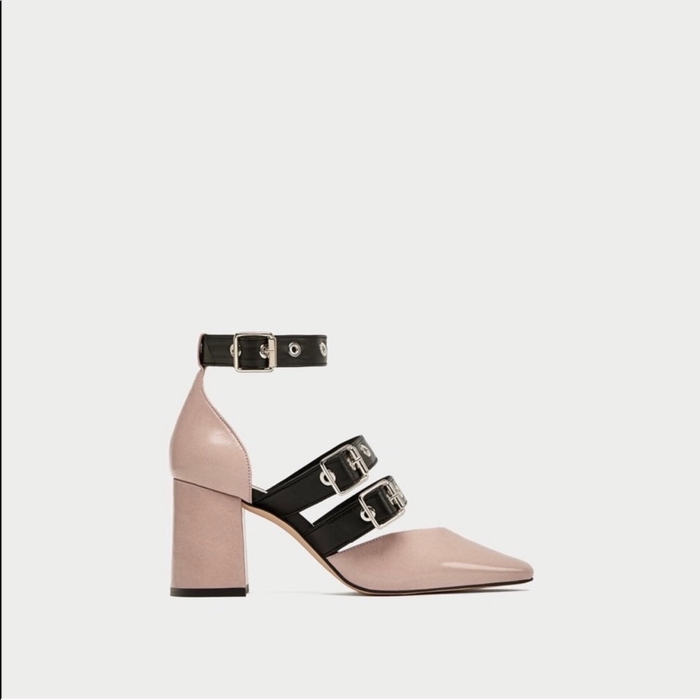 Zara Pink Leather Heels with Buckles